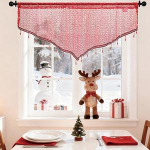 Home Queen Sequin Valance Curtain with Beaded Tassel Trim, Sheer Triangle Window Treatment for Kitchen, Living Room, Bedroom, Holiday Decor, 51" Wx21 L, 1 Panel, Red