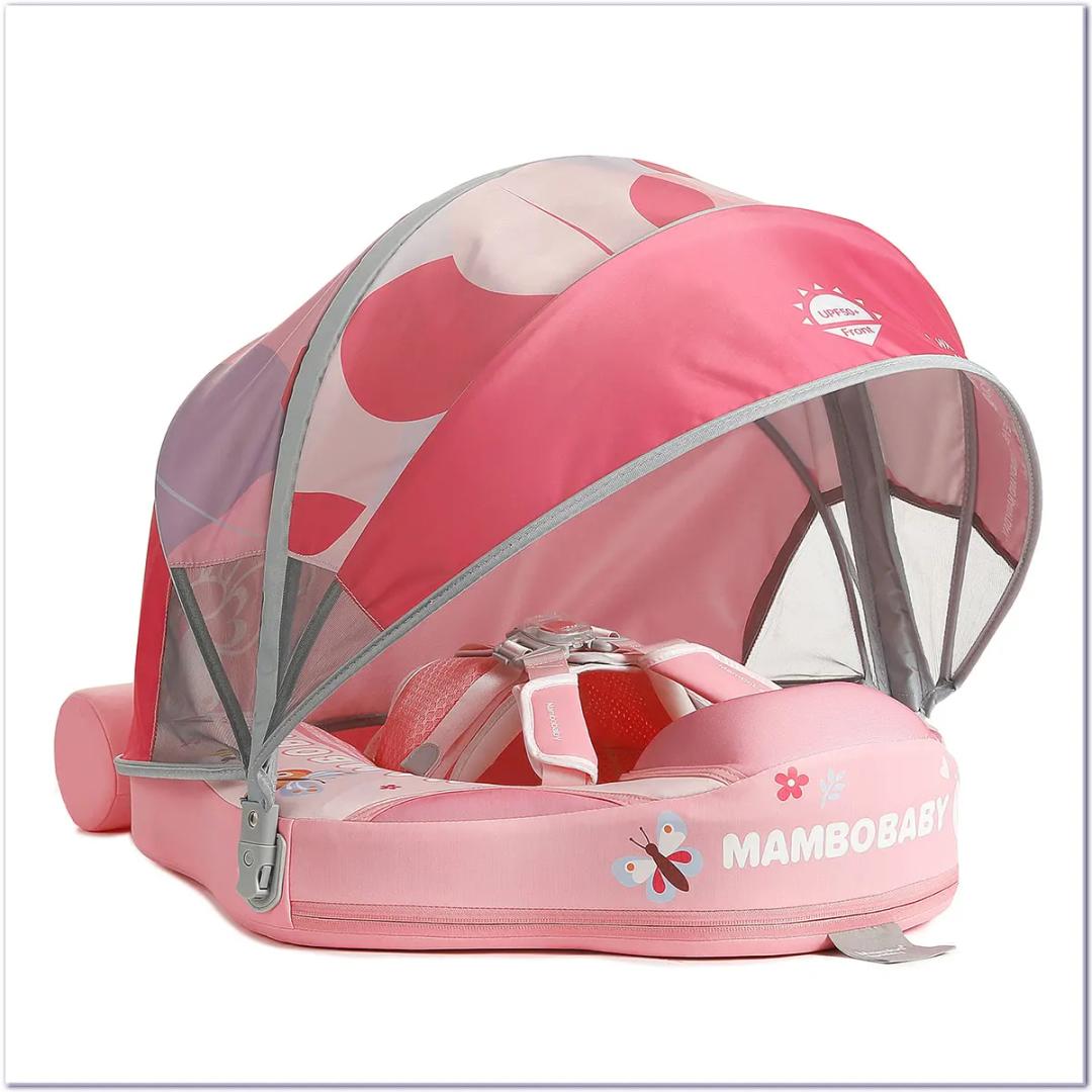 Mambobaby Baby Pool Float with Canopy, Non-Inflatable Infant Floats with Tail Solid Upgrade Soft Waterproof Skin-Friendly Mambo Baby Swimming Float for 3-24 Months Baby Boys Girls