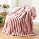 NEWCOSPLAY Super Soft Throw Blanket Pink Premium Silky Flannel Fleece 3D Ribbed Jacquard Lightweight Bed Blanket All Season Use (Pink Ribbed, Throw(50"x60"))