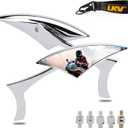 LKV Motorcycle Mirrors - 8MM 10MM Universal Rear View Side Mirrors 360 Degree Adjustable Handlebar for Harley Honda VTX 1300 1800 Shadow 750 Victory Kawasaki Yamaha Suzuki (Style2-Chrome)