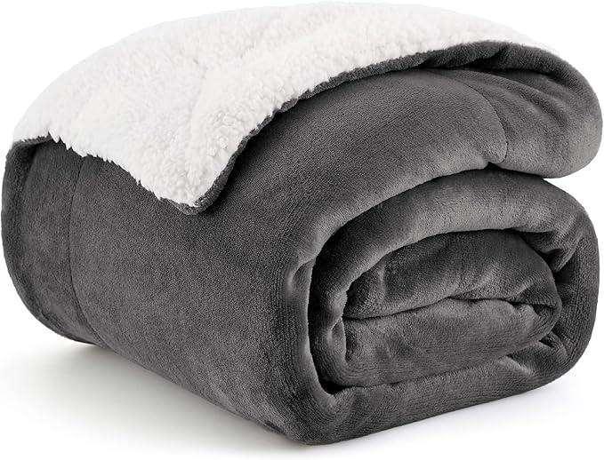 Bedsure GentleSoft Sherpa Fleece Throw Blanket for Couch - Thick and Warm Throw for Women and Men, Soft Fuzzy Plush Car Blanket for Winter, Charcoal, 50x60 Inches