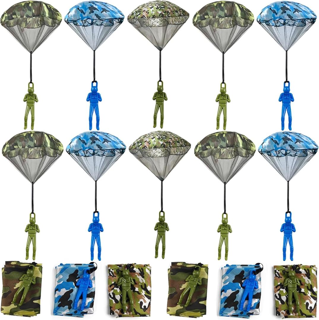 12PCS Army Camo Parachute Toys for Kids Hand Throwing Outdoor Games, Army Men Action Figures Tangle Free Throwing Parachute Outside Toys Gifts for Kid Ages 3-16