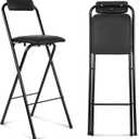 Thyle 1 Pcs Folding Bar Stool with Backrest, Tall Foldable Stool Chair Portable High Folding Bar Chair Counter Height Seat Leather Padded for Kitchen Island Shop Cafe Dining Room Black (27.5 Inch)