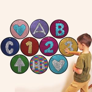 ODOXIA Sequin Fabric Mats | Sequin Fabric Sensory Wall | Reversible Sensory Tiles for Kids | Flip Wall | 10-Pack (Rectangles)