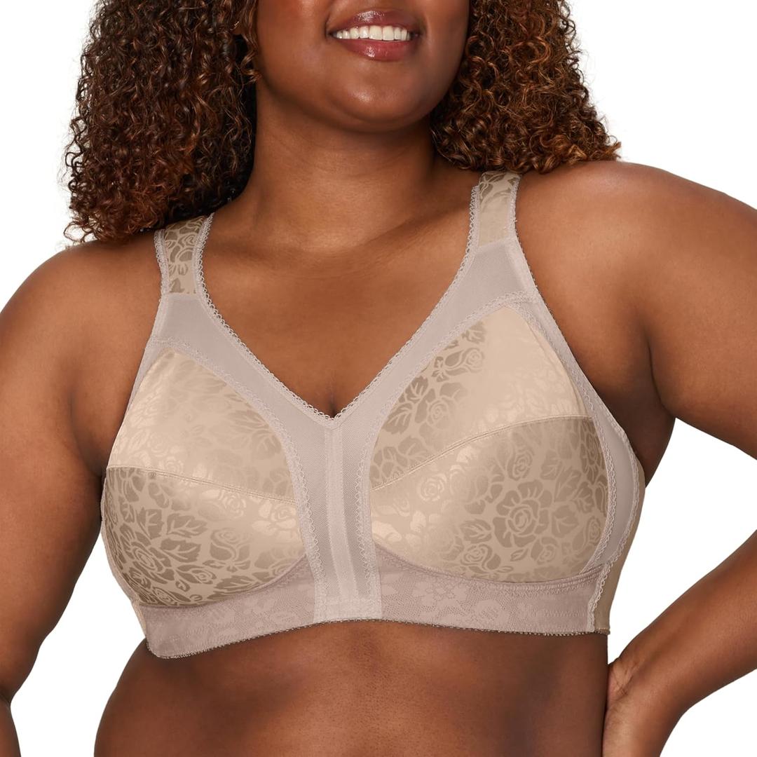 Playtex Women's Wireless Bra, 18 Hour Plus-Size Bras Full Coverage, Smoothing, 4693, Single or 2-Pack (Beige, 36D)