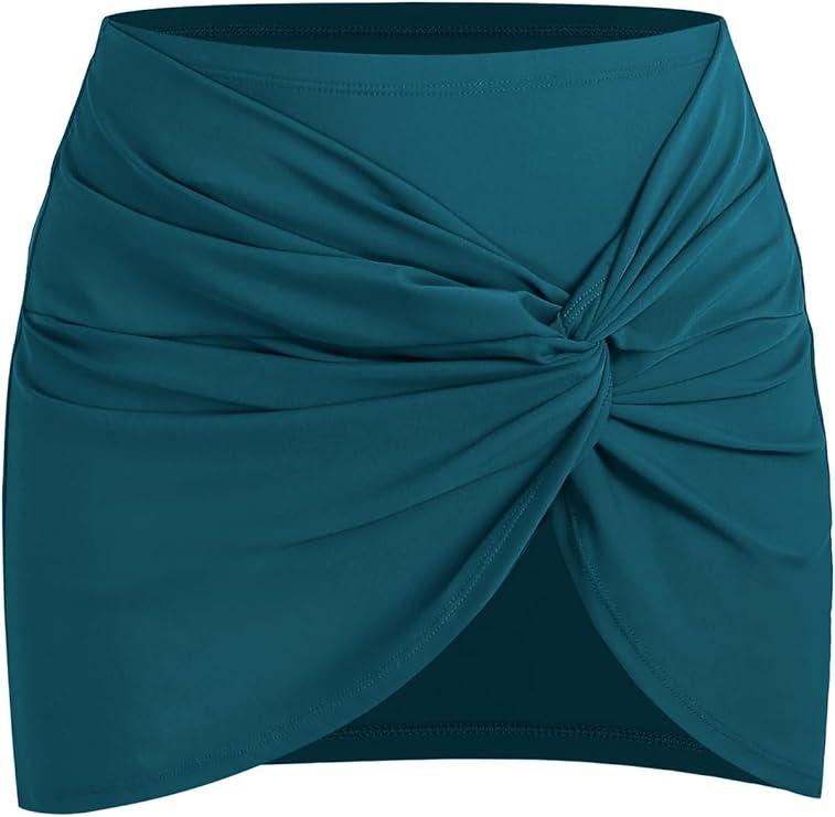 ZAFUL Womens Swim Skirt Twist Bathing Suit Skirt with Build-in Brief Mid Rise Swimsuit Bottom Skort, XL