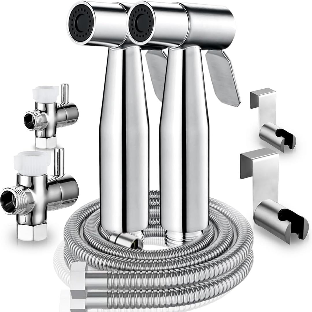 Handheld Bidet Sprayer for Toilet - Stainless Steel Portable Bathroom Bidet Jet Sprayer Set with Water Pressure Control - Cloth Diaper Sprayer for Baby Feminine Wash, Wall or Toilet Mount (2pcs) Handheld Bidet Sprayer for Toilet - Stainless Steel Portable Bathroom Bidet Jet Sprayer Set with Water Pressure Control - Cloth Diaper Sprayer for Baby Feminine Wash, Wall or Toilet Mount (2pcs)