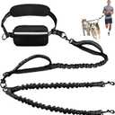 Uppetly Hands Free Double Dog Leash with Pouch, Dual Leash for 2 Dogs with Reflective Padded Handles, Durable Bungee and Lumbar Waist Belt for Walking, Jogging and Running (Medium/Large, 25-120 lbs)