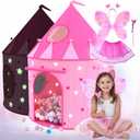 Playz Princess Castle Pop Up Tent & Dress Up Set  Kids Pink Playhouse Tent for Girls with Glow in The Dark Stars, Foldable Indoor Outdoor Toddler or Baby Girl Tent with Carrying Case