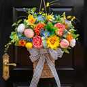 Pinkpuii Spring Summer Door Hanger Basket Wreaths for Front Door, Artificial Peony Hydrangea Flower Wreath with Blueberries & Realistic Peach & Lemon- Ideal for Home Porch Entryway Window Wall Decor