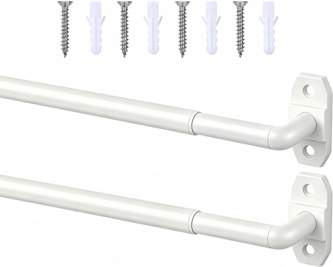 2 Pack Small Curtain Rods Adjustable 18-32 Inch, White Sash Rod for French Doors Windows,5/8 In.Diameter
