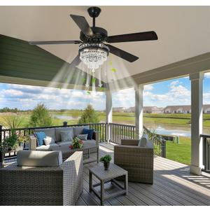 Crystal Ceiling Fan, Antique Ceiling Fan Crystals 52 Inch Vintage Ceiling Fan With Light and Remote, K9 Crystal Fandelier Ceiling Fan With Lights,52" Reversible Ceiling Fan 6-Speed 1/2/4 H Timer