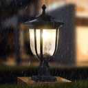 KMC KMC IGHTING ST4322Q Solar Lamp Post Lights 180 Lumen Die-Casting Aluminum Black with 3-Inch Fitter Base Black Pier Mount for Outdoor Garden Post Pole Landscape Yard, With Eight-square Design