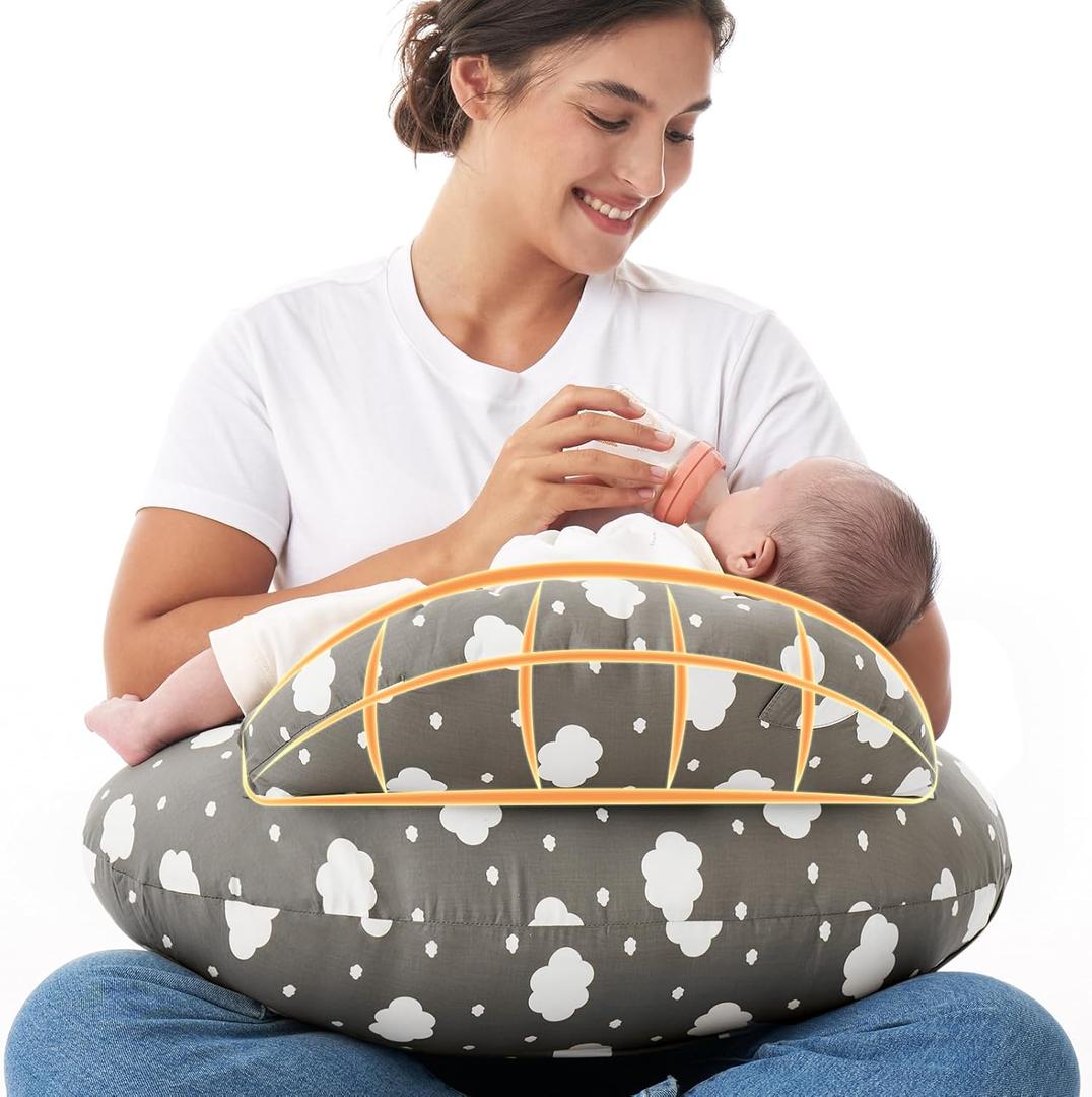 Momcozy Original Nursing Pillow for Breastfeeding-Innovative Safety Guard - Wider Feeding Pillows for More Support for Mom & Baby- Easier Nursing & Hand Free- Fit for All, Removable Cotton Cover (Grey)