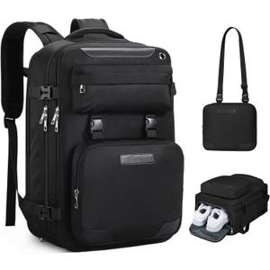 Maelstrom Travel Backpack for Women Men,35L Waterproof Laptop Backpack Fits 17-Inch Laptop, Gift for School Work Backpack with Detachable Crossbody Bag & Shoe Compartment (Black, Large-Upgrade)