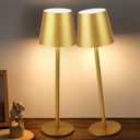 2Pack Cordless Table Lamp, 5200mAh IP54 Waterproof Rechargeable Battery Desk Lamp, 3 Color Stepless Dimmable Touch Lamp, Battery Operated Lamp for Kitchen/Bedside/Outdoor/Restaurant (Gold)