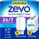Zevo Flying Insect Trap & 3 Refill Cartridges - Plug in Fly Trap & Indoor Bug Catcher for Gnats, House & Fruit Flies - Blue & UV Light Technology, Mess-Free Alternative to Bug Zapper