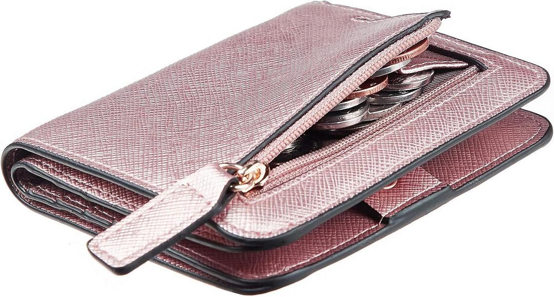 Toughergun Womens Small Slim Leather Wallet with RFID Protection, Compact Bifold Mini Purse with Clear ID Window (SL Rose gold)