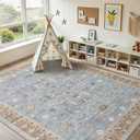 WITSHOCK 8x10 Area Rugs for Living Room, Washable Non Slip Rugs for Bedroom Dining Room Office, Soft Low Pile Stain Resistant Oriental Distressed Vintage Carpet for Farmhouse Home Decor - Blue&Brown
