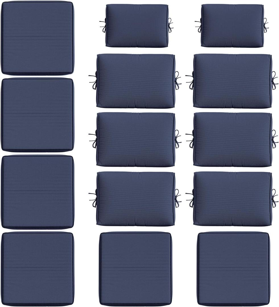 14 Pcs Outdoor Cushion Slipcovers All-Weather Patio Cushion Covers, Replacement Waterproof with Zipper for Patio Furniture, Sectional Couch 3 Sizes, Covers Only