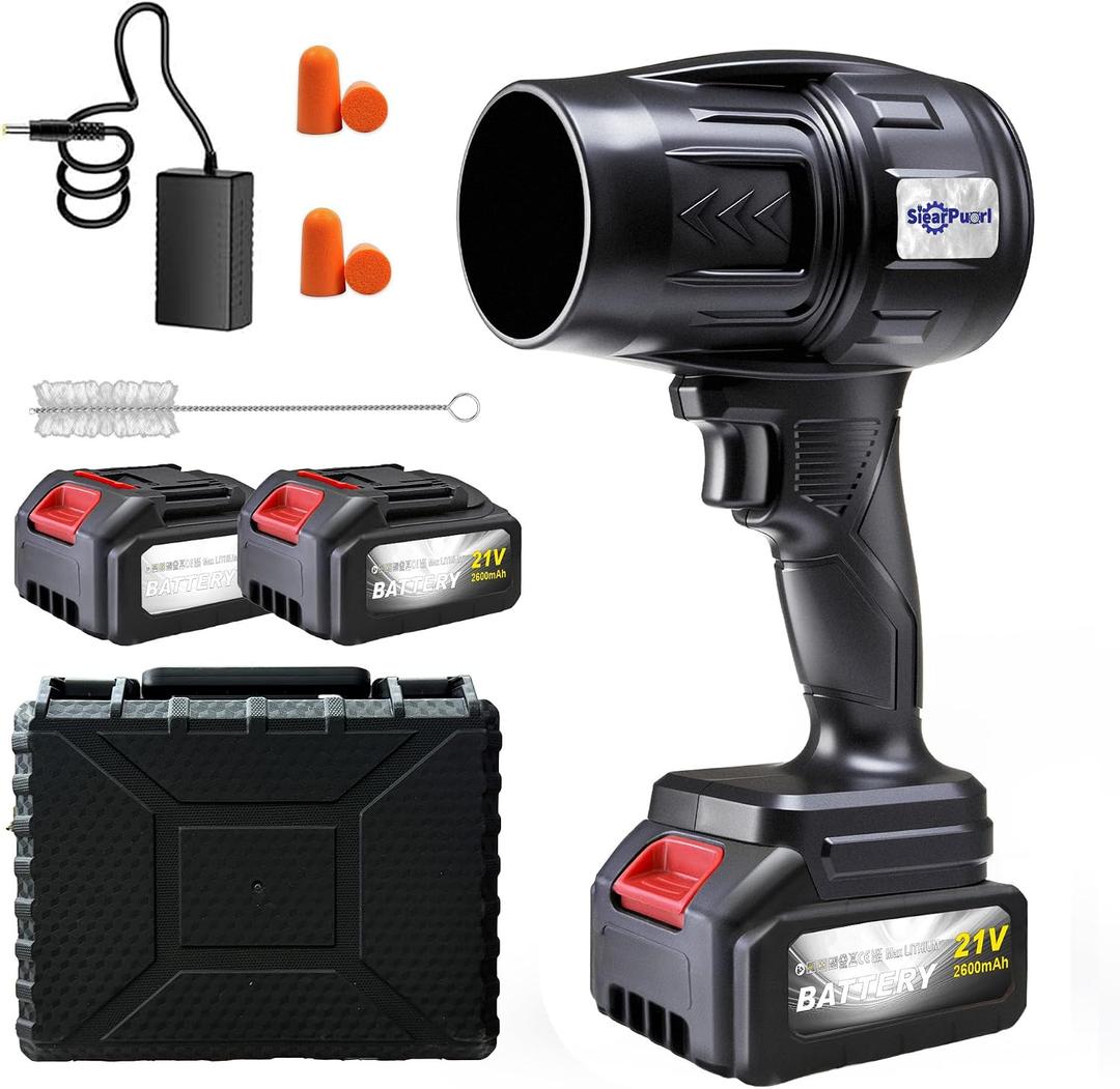 SIEARPUORL 21V Cordless Leaf Blower with Batteries and Charger–980000RPM,Lightweight High-Speed Air Blower for Lawn Care,Patio& Driveway to Cleaning Leaves and Dust,2.6AH Batteries