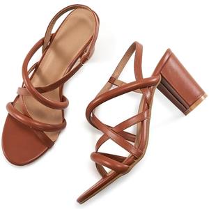 Aomigoct Chunky Heels for Women Prom: Brown 6.5 Comfortable Strappy Open Toe Heeled Sandals - Ankle Strap Wedding Dress Heel Shoes Size 10