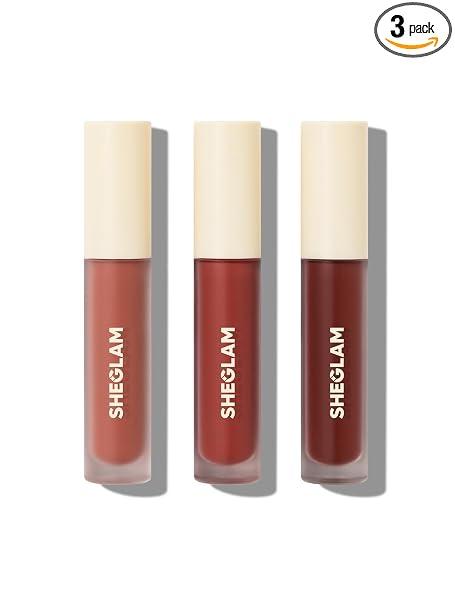 SHEGLAM Matte Allure 3 Pcs Mini Liquid Lipstick Set Nourishing Sunflower Oil Reduce Lip Fine Lines Long Lasting Travel Liquid Lip Stick