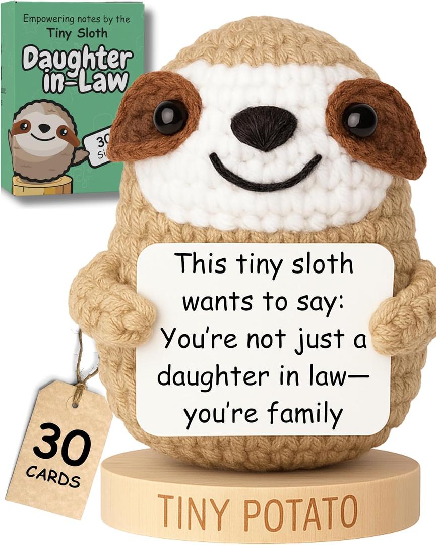 Got you a little something Daughter in Law Gifts - Handmade Crochet Positive Sloth with 30 Cute Signs - Funny Present Ideas from Bonus Father or Mother Inlaw - Daughter-in-Law Birthday Present