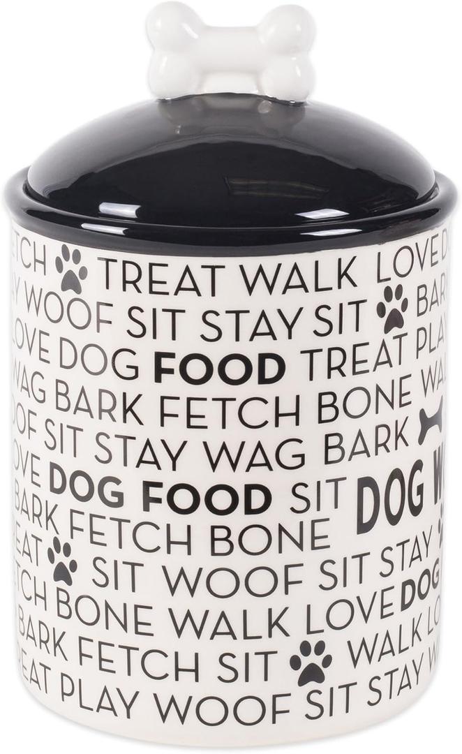 Bone Dry Dog Bone Ceramic Pet Bowl & Canister, Canister, 5.5x5.5x8.25, Black/White
