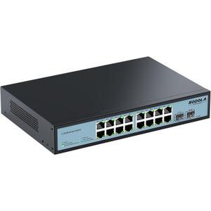 SODOLA 16 Port 2.5Gb Switch Umanaged,16X 2.5GBASE-T Ports,2X 10G SFP, 120Gbps Switching Capacity,Port Isolation,/1U Rack-Mount/Fanless/Plug & Play Multi-Gig Unmanaged Network Switch