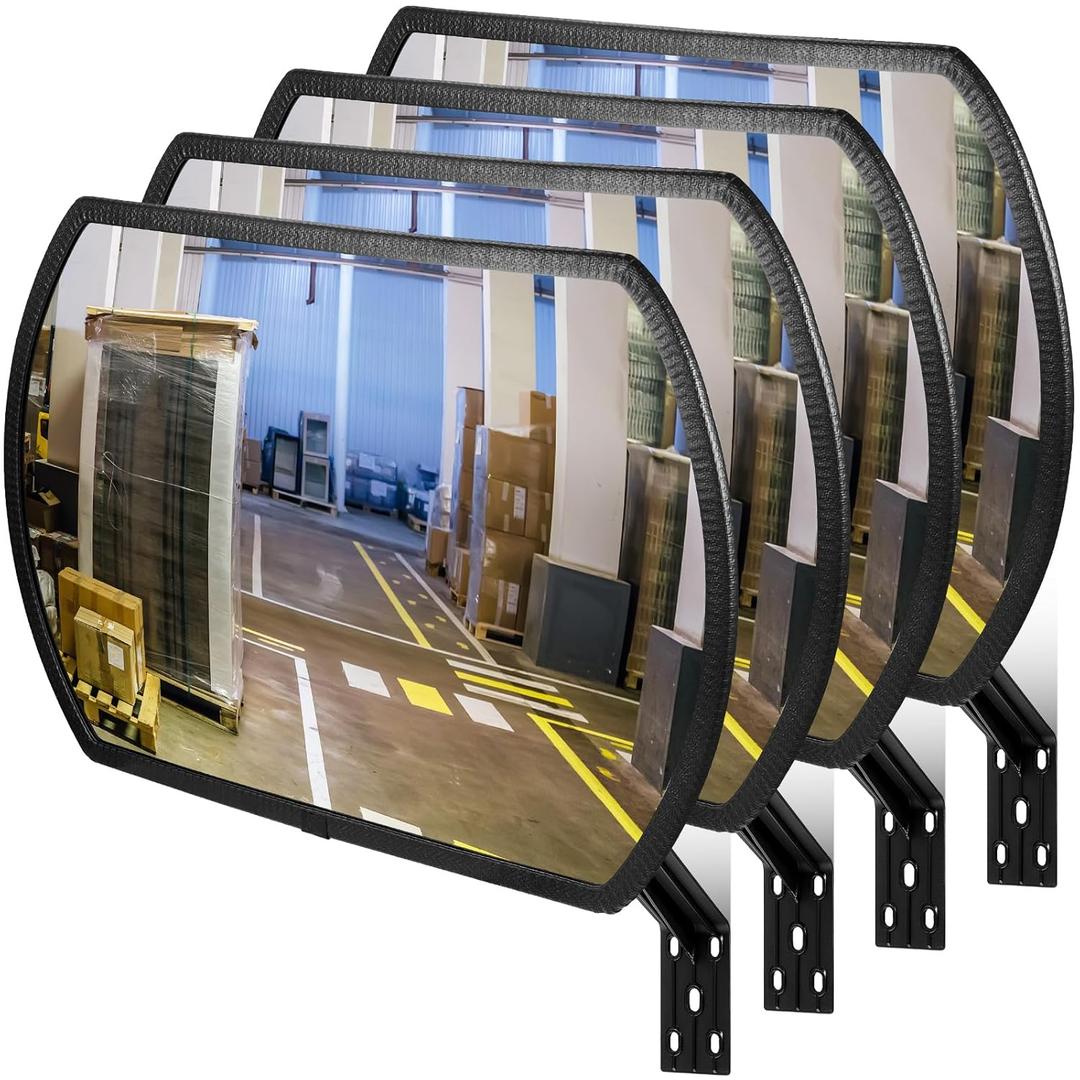 Geetery 4 Pcs 18" X 12" Garage Convex Security Outdoor Indoor Round Mirror Rectangular Acrylic Traffic Corner Mirror Blindspot for Wall Parking with Protective Film for Driveway