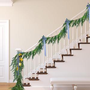 Jutom 1 Pcs 18 Feet Christmas Norfolk Pine Garland Realistic Artificial Faux Greenery Cedar Garland for Mantle Holiday Indoor Outdoor Fireplace Winter Christmas Decorations