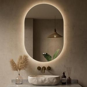 Keonjinn 24 x 36 Inch Oval LED Mirror with Backlit, Pill-Shaped Backlit Mirror Bathroom with HD Tempered Glass, UL-Listed Driver, 3000K/4500K/6500K, Defogging, Lighted Mirrors for Bathroom Wall