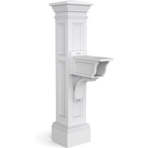 Mayne Inc. Liberty Single Arm Mail Post - White - 31in L x 14in W x 64in H - Liberty Post & Arm, Hardware Kit (5805-W)