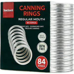 84Pcs Regular Mouth Mason Jar Canning Rings, Replacement Rings or Tops Durable & Rustproof Tinplate Metal Bands/Rings for Mason Jar (Silver, 84 PCS Regular Mouth Rings)