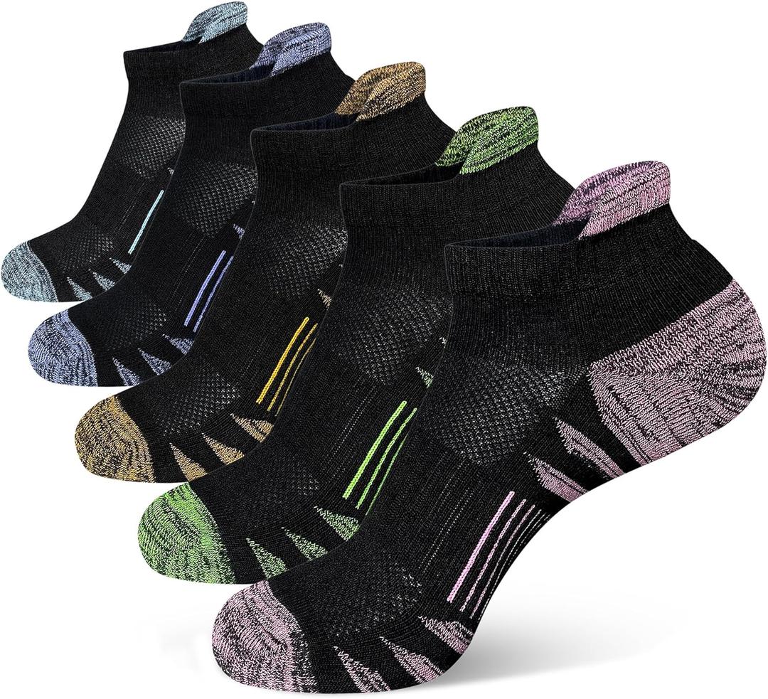 Womens Ankle Anti-blister Thick Cushioned Wicking Odor Resist Athletic Running Socks 5 Pairs (6-9)