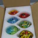 6pcs Hand Blown Colorful Glass Egg Ornaments, Hanging Art Glass Suncatcher with Jute Rope, Vibrant Speckled Glass Eggs for Garden, Window, Tree, Patio, Home & Outdoor Decor
