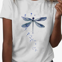 White Summer Clothes for Women, Polyester Spring Shirts for Women 2024, Short Sleeve Tshirts Shirts for Women Graphic, Blouses for Women Business Casual, Dragonfly Work Summer Shirts for Women 2024, L