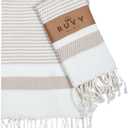 Ruvy Home Basics Turkish Hand Towels for Bathroom Set of 2 | 18"x40", Cotton | Decorative Towel for Bathroom, Kitchen, Dishcloth, Tea, Yoga, Face, Gym - Beige (Modern - 2 Pack)