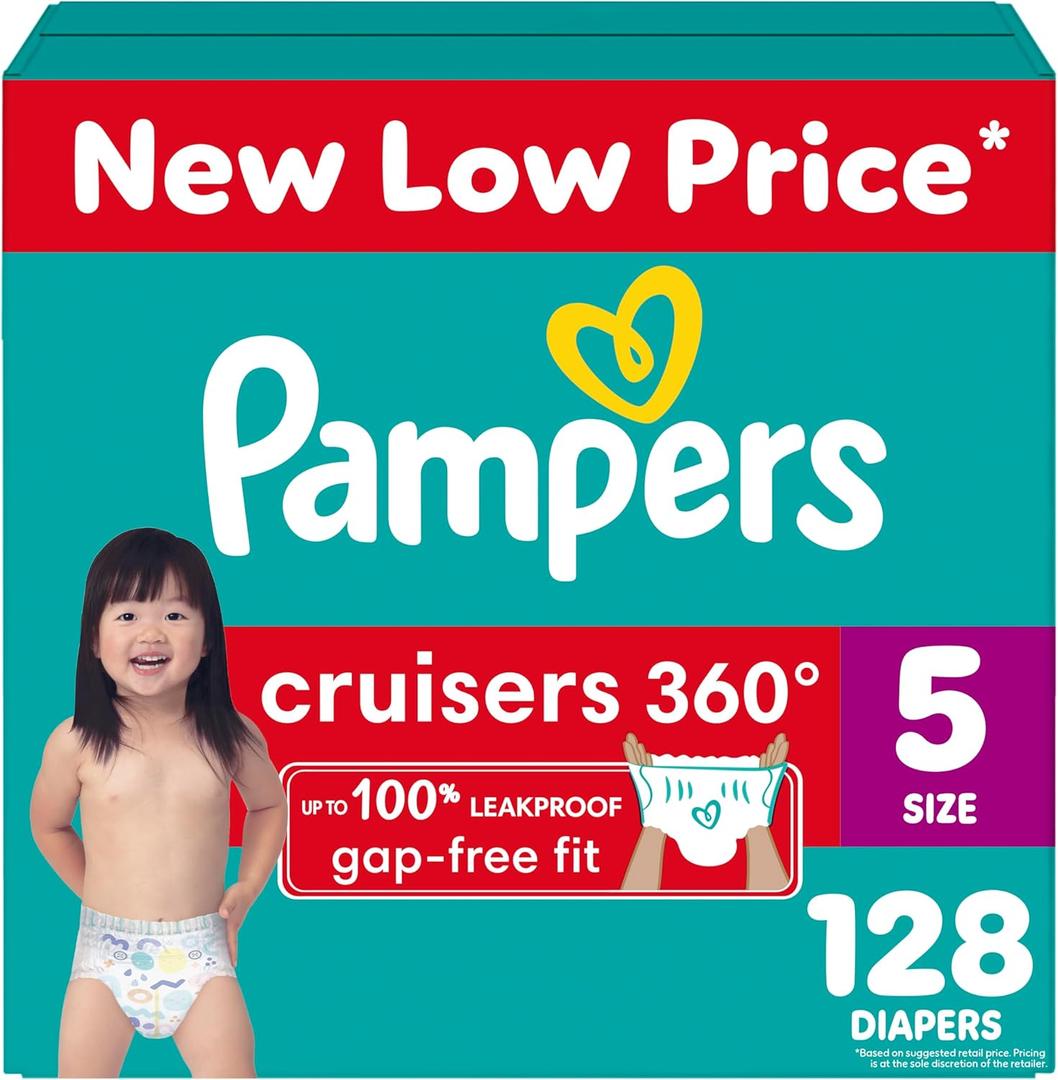 Pampers Diapers - Cruisers 360 - Size 5, 128 Count, Babyproof up to 100% Leakproof Pull-On Diaper