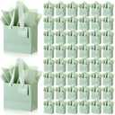Zhanmai 100 Pcs 4.7 x 2.4 x 3.9 Inch Mini Gift Bags Bulk with Tissue Paper Kraft Paper Bag with Handle Gift Tag for Graduation, Father's Day, Birthday, 4th of July, Wedding Showers (Sage Green)
