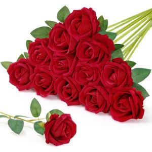 2 x Lifewit Classic Red Artificial Roses Flowers, Faux Long Stem Silk Roses Bulky for DIY Wedding Bouquets Decoration, Centerpieces Arrangements, Velentine,12 Pcs