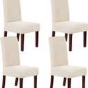 H.VERSAILTEX Stretch Dining Chair Covers Set of 4 Chair Covers for Dining Room Parsons Chair Slipcover Chair Protectors Covers Dining, Feature Textured Checked Jacquard Fabric, Natural