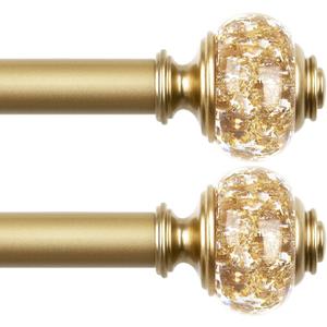 2 Pack Curtain Rod 32 to 58 Inches (2.6-4.8ft), USFOOK 7/8 inch Telescoping Splicing Curtain rods for Windows 20 to 54 Inch, Luxury Gold Decorative Drapery Rods for Home with Translucent Finials (32-58"(2 Pack))