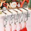 Christmas Stocking Holders for Mantle Set of 5, Weighted Stocking Hangers for Mantel Fireplace, Stocking Hooks for Xmas Decoration (Silver)