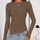 MEROKEETY Women's Fall Long Sleeve Sweater Tops 2025 Boat Neck Ribbed Asymmetric Lightweight Knit Shirts (Brown, L)