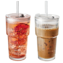 SUROQUE 20oz Ribbed Glass Tumblers with Lids & Straws, Ideal for Iced Coffee, Cocktails & More  Includes Cleaning Brush
