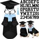 Huhumy 5 Pcs Dog Graduation Costume Set Include 2026 Pet Graduation Gown with Stole Puppy Grad Cap Lensless Glasses DIY Letter Stickers for Dogs Cats Holiday Costume Accessory(Black Light Blue,M)