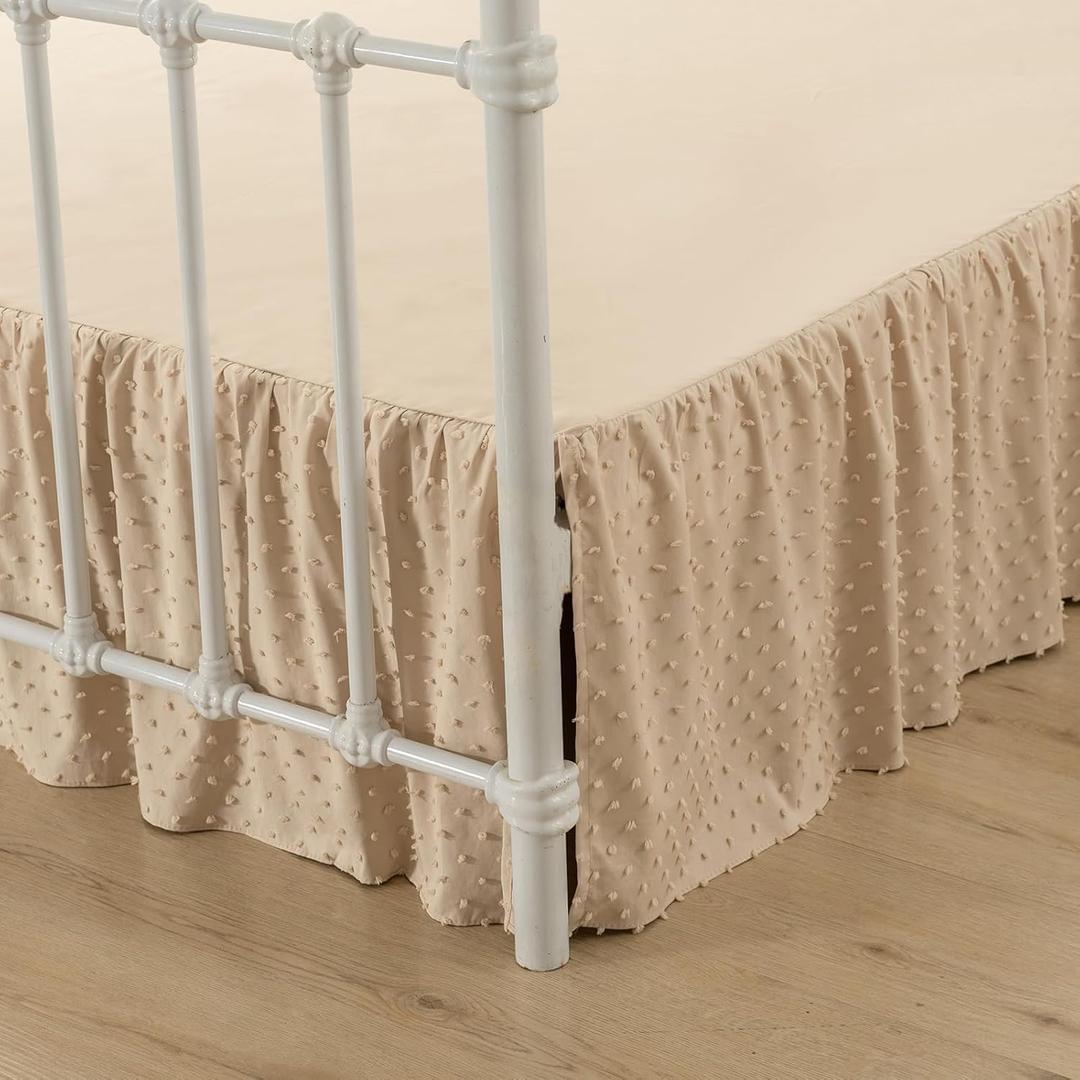 Tufted Dot Bed Skirt Full Size,Ruffled Bed Skirt with Split Corners, Full Bed Skirt 14 Inch Drop, Boho Full Size Bed Skirt Camel for Ruffled Bed Skirt with Split Corners, Bed Skirts Full Size