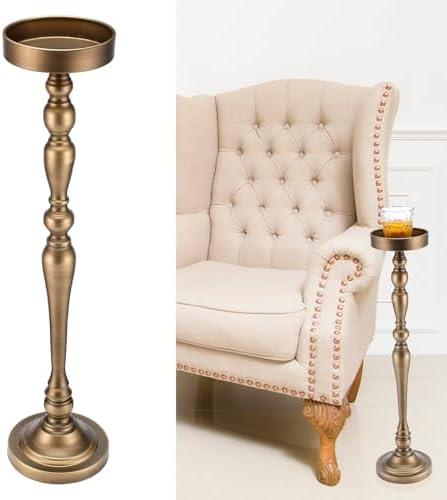 Yalikop Drink Table Pedestal Side Table Round Martini End Table Small Cocktail Drink Stand for Small Spaces Nightstand Bedroom Couch Chair Vintage Metal Decor, 5.74 x 5.74 x 25.98'', Brass (Novelty)